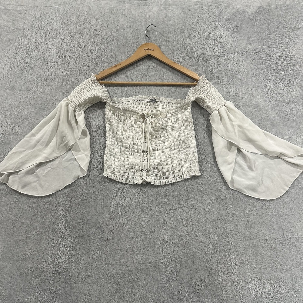 Charlotte Russe Shirt Top Crop Women M White Corset Victorian Boho Whimsy Vtg